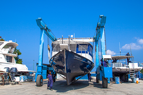 Vessel launch and commissioning activity at a Maldives boatyard